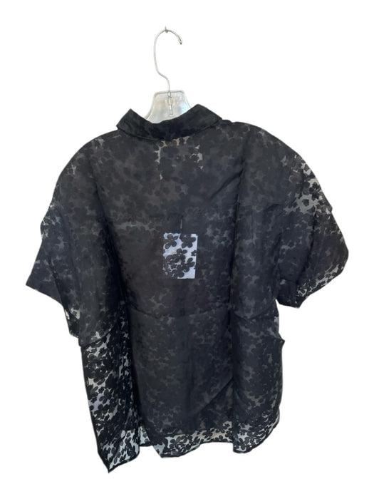 Blanca Size S/M Black Rayon Blend Short Sleeve Flowers Sheer Button Down Top Black / S/M
