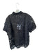 Blanca Size S/M Black Rayon Blend Short Sleeve Flowers Sheer Button Down Top Black / S/M