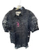 Blanca Size S/M Black Rayon Blend Short Sleeve Flowers Sheer Button Down Top Black / S/M