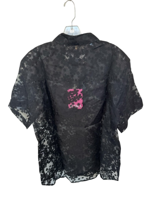 Blanca Size XS/S Black Rayon Blend Short Sleeve Flowers Sheer Button Down Top Black / XS/S