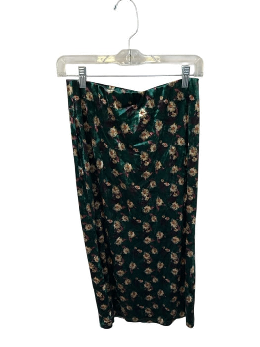 Louche Size 6 Green & Yellow Velvet Elastic Waist Flowers Midi Skirt Green & Yellow / 6