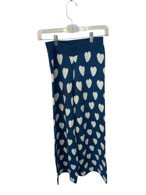 Compania Fantastica Size S Blue & White Acrylic Blend Elastic Waist Hearts Pants Blue & White / S