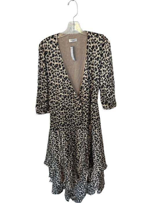 Jovonna London Size L Tan & black Polyester Long Sleeve Animal Print Wrap Dress Tan & black / L