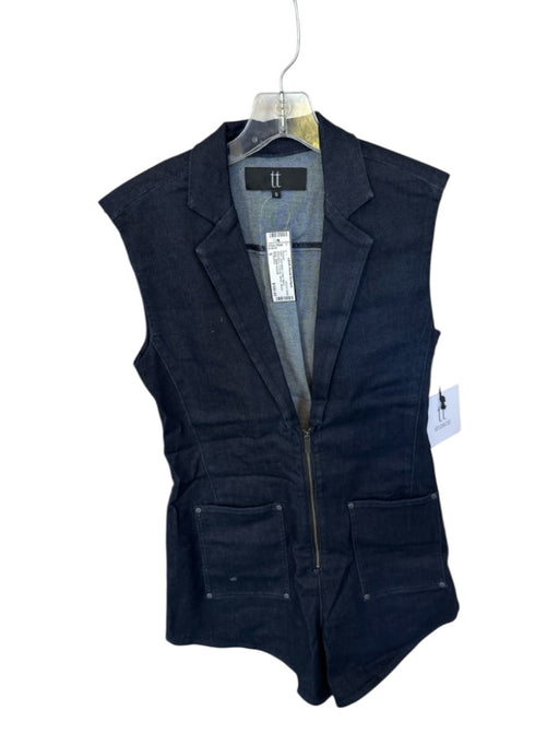 TT Studios Size S Dark Wash Cotton Blend Sleeveless Front Zip Denim Romper Dark Wash / S