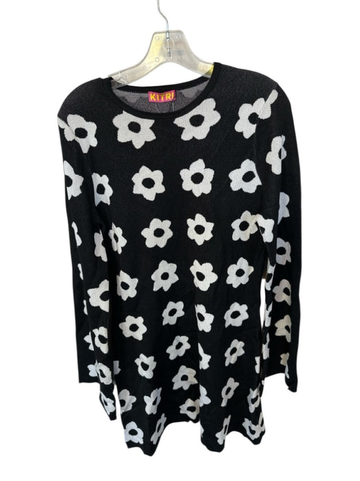 Kitri Size L Black & White Viscose Blend Long Sleeve Flowers Mini Dress Black & White / L