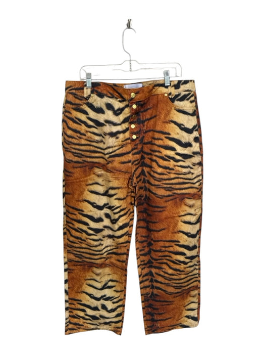House of Sunny Size 14 Brown & Black Cotton High Waist Tiger Print Jeans Brown & Black / 14