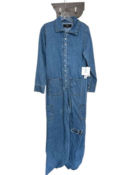 TT Studios Size S Med Light Wash Cotton Blend Long Sleeve Snap buttons Jumper Med Light Wash / S