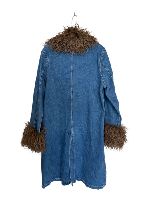TT Studios Size XL Blue & Brown Cotton Blend Faux Fur Collar Denim Coat Blue & Brown / XL