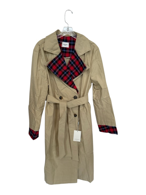 Jovonna Size S Khaki & Red Cotton Lined Double Breast Trench Coat Khaki & Red / S