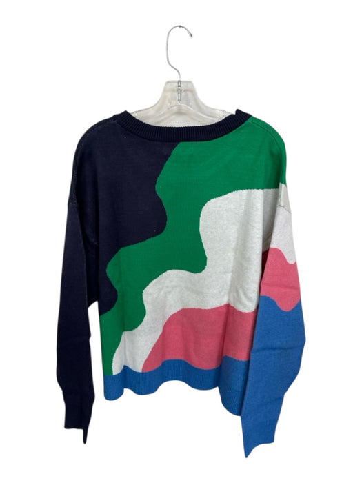 Louche Size 12 Navy & Green Viscose Blend Long Sleeve Swirls Crew Neck Sweater Navy & Green / 12