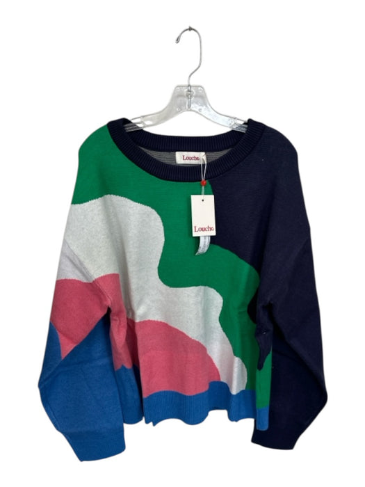 Louche Size 12 Navy & Green Viscose Blend Long Sleeve Swirls Crew Neck Sweater Navy & Green / 12