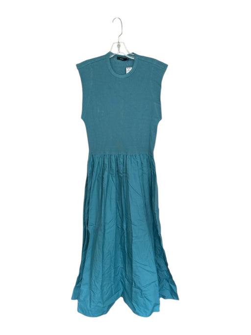 Bassike Size 3/L Teal Cotton Blend Cap Sleeve Ribbed Maxi Dress Teal / 3/L