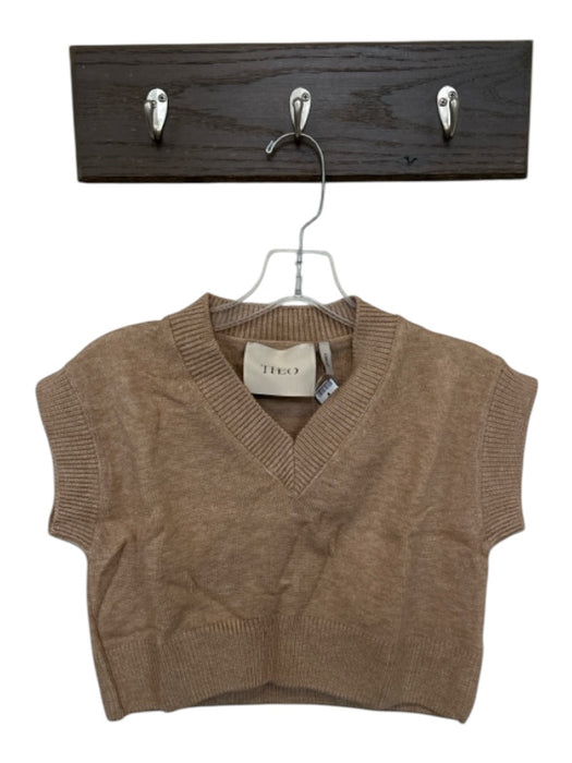 Theo the Label Size XS Tan Cotton Short Sleeve Cropped V Neck Top Tan / XS