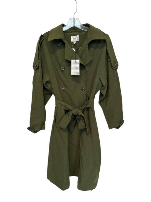 Jovonna Size 6 Olive Green Tencel Blend Long Sleeve Button Down Belted Coat Olive Green / 6