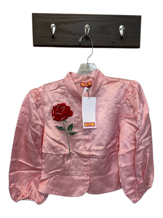 Kitri Size 4 Pink & Red Viscose Blend Long Balloon Sleeve Button Down Top Pink & Red / 4