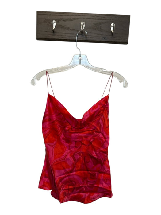 AIIFOS Size XS Pink & Red Silk Spaghetti Strap Swirls Cowl neck Top Pink & Red / XS