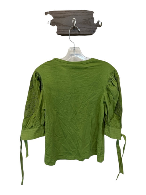 Veroalfie Size Est M Green Cotton 3/4 Balloon Sleeve Beaded leaves Top Green / Est M