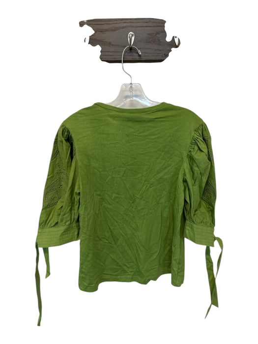 Veroalfie Size Est M Green Cotton 3/4 Balloon Sleeve Beaded leaves Top Green / Est M