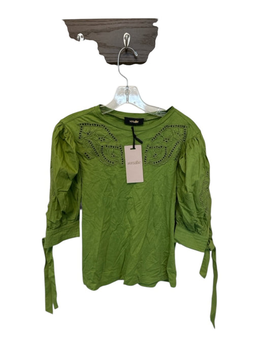 Veroalfie Size Est M Green Cotton 3/4 Balloon Sleeve Beaded leaves Top Green / Est M