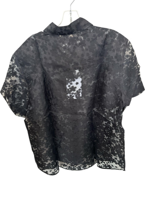 Blanca Size S/M Black Rayon Blend Short Sleeve Flowers Sheer Button Down Top Black / S/M