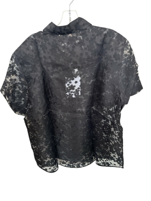 Blanca Size S/M Black Rayon Blend Short Sleeve Flowers Sheer Button Down Top Black / S/M