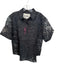 Blanca Size S/M Black Rayon Blend Short Sleeve Flowers Sheer Button Down Top Black / S/M