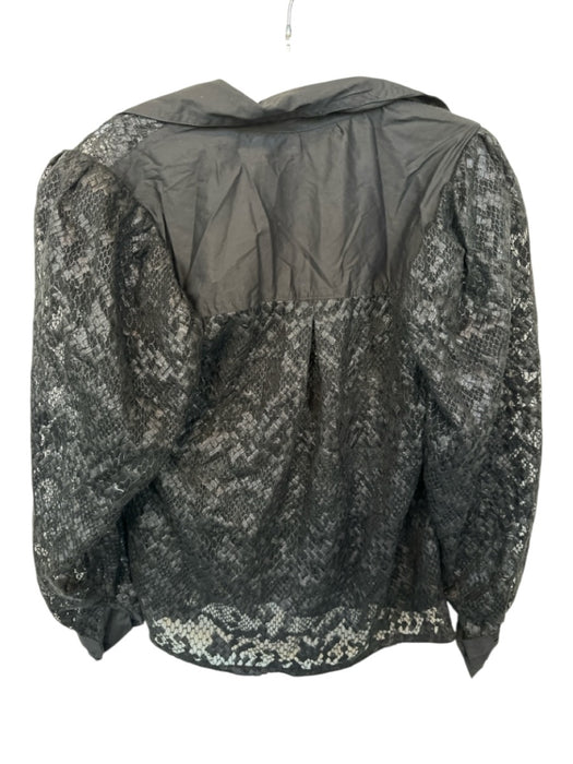 Veroalfie Size 1/S Black Mesh Long Balloon Sleeve Ruffles Button Down Top Black / 1/S