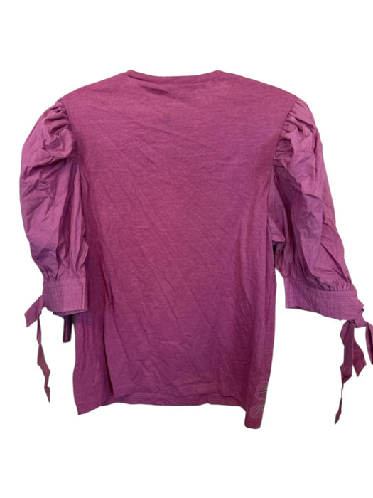 Veroalfie Size Est S Purple Cotton Blend Long Balloon Sleeve Beaded Flowers Top Purple / Est S