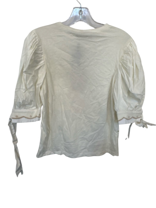 Veroalfie Size Est S Cream & Purple Cotton Blend Long Balloon Sleeve Top Cream & Purple / Est S
