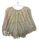 Veroalfie Size One Size Cream & Orange Wool Knit Beaded Fringe Poncho Sweater Cream & Orange / One Size