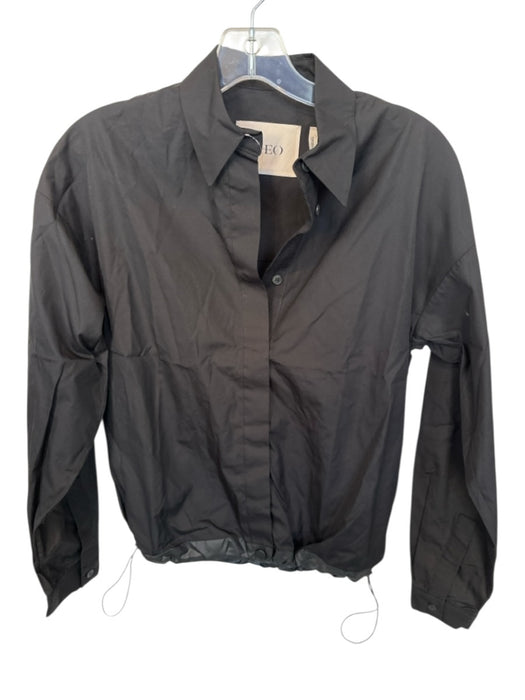 Theo the Label Size XS Black Cotton Long Balloon Sleeve Drawstring Waist Top Black / XS