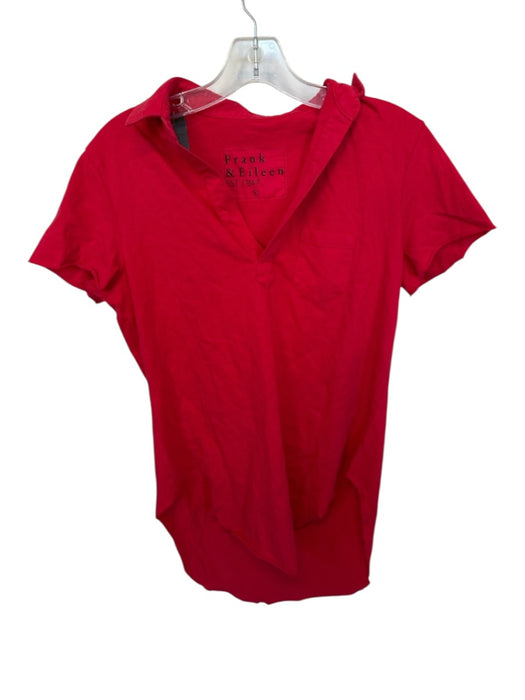 Frank & Eileen Size S Red Cotton Short Sleeve Collar Split Neck Top Red / S