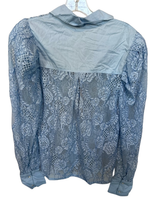 Veroalfie Size 1/S Baby Blue Lace Long Balloon Sleeve Ruffles Button Down Top Baby Blue / 1/S