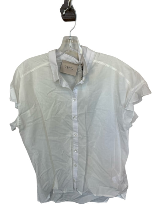 Theo the Label Size XL White Cotton Flutter Sleeves Collar Button Down Top White / XL