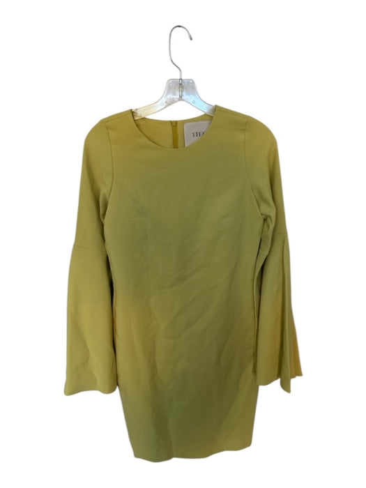Theo the Label Size S Chartreuse Polyester Blend Long Bell Sleeve Back Zip Dress Chartreuse / S