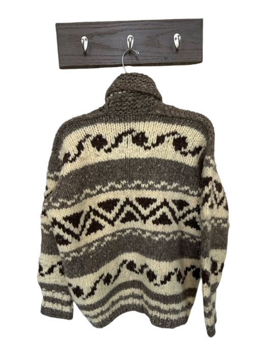 Size Est L Cream & Brown Wool Western Knit Full Zip Men's Jacket Cream & Brown / Est L
