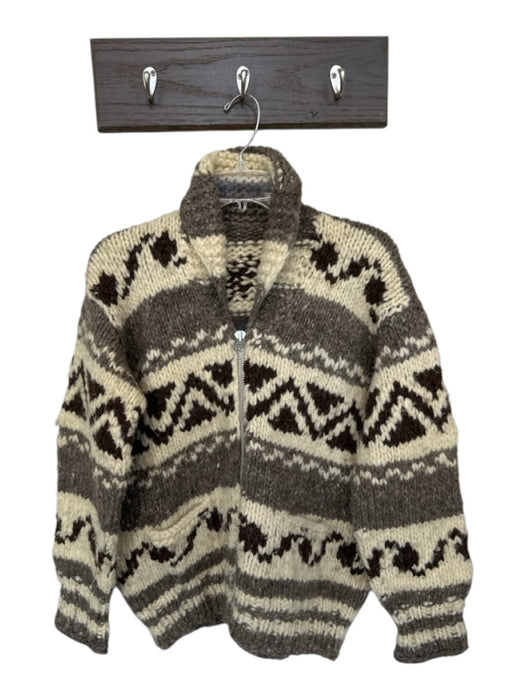 Size Est L Cream & Brown Wool Western Knit Full Zip Men's Jacket Cream & Brown / Est L