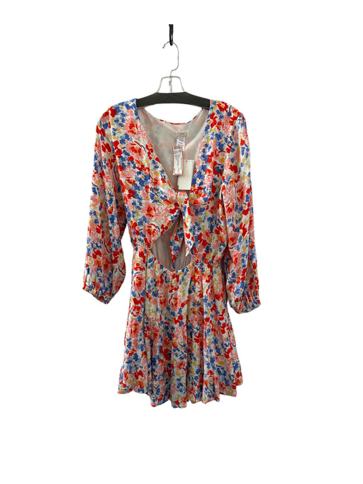 L Space Size L Red & Blue Viscose Long Sleeve Front Tie Floral Dress Red & Blue / L