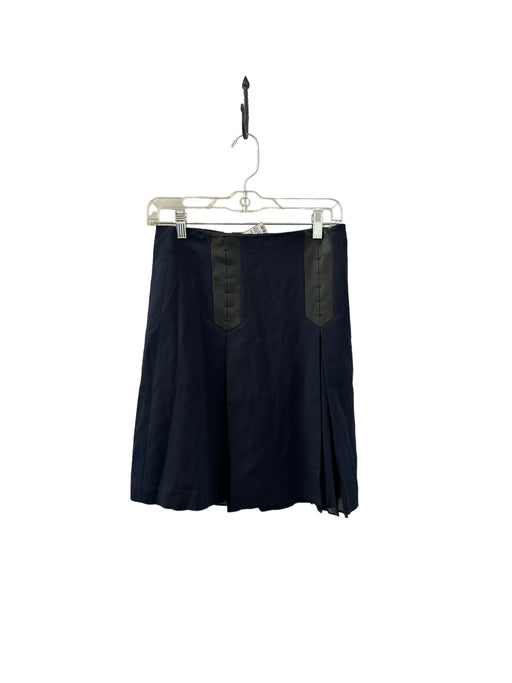 Rebecca Taylor Size 0 Navy & Black Viscose Blend Leather Detail Pleated Skirt Navy & Black / 0
