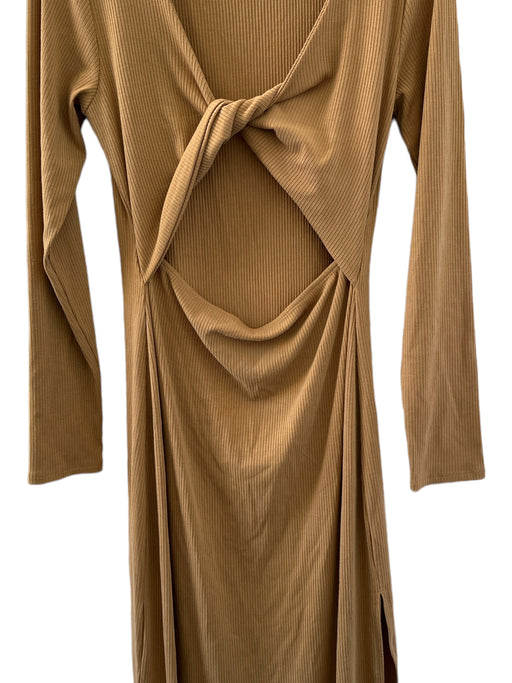 L Space Size XL Camel Lycocell Long Sleeve Front Twist Ribbed Maxi Dress Camel / XL