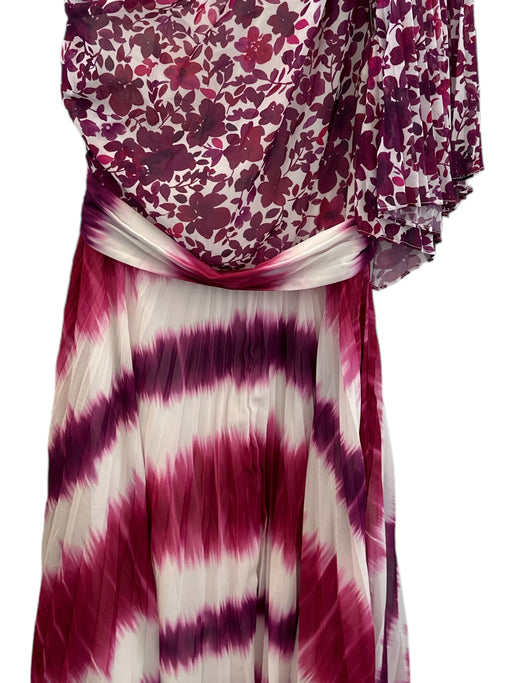 AMUR Size 0 Maroon & White Recycled Polyester One Shoulder Pleated Midi Dress Maroon & White / 0