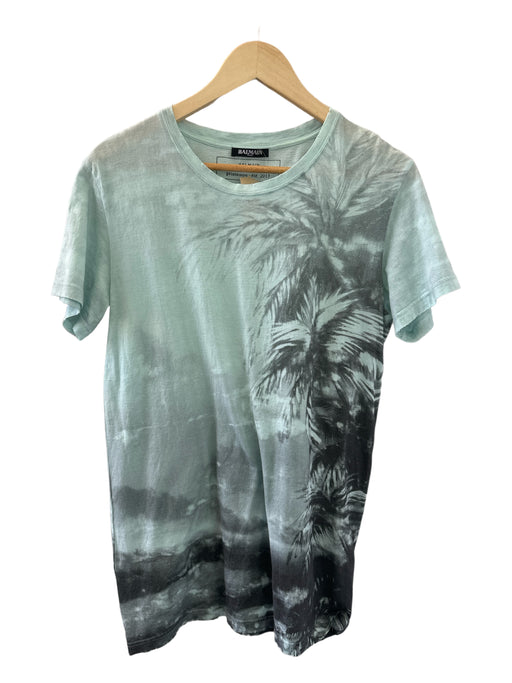 Balmain Size S Seafoam Cotton Palm Leaves Men's T-Shirt S
