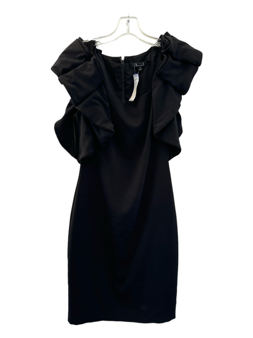 Badgley Mischka Size 2 Black Polyester Ruffle Sleeves Back Zip Square Neck Dress Black / 2