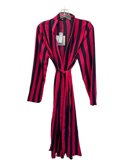 Missguided Size 8 Red & Navy Polyester Long Sleeve Striped Duster Kimono Red & Navy / 8
