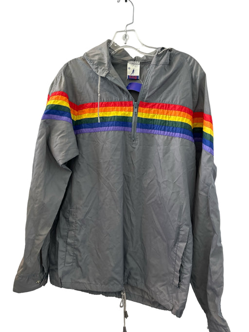 Vintage Size M Gray & Multi-Color Nylon Striped Hood Athletic Men's Jacket M