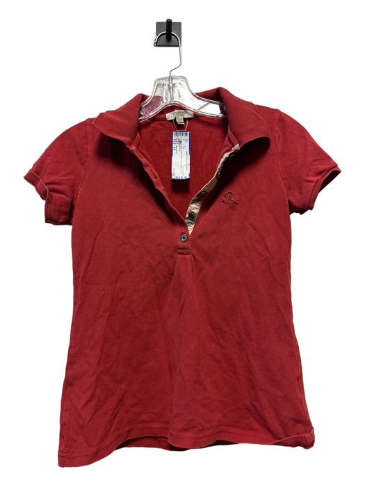 Burberry Size XS Red & Tan Cotton Short Sleeve Polo Top Red & Tan / XS