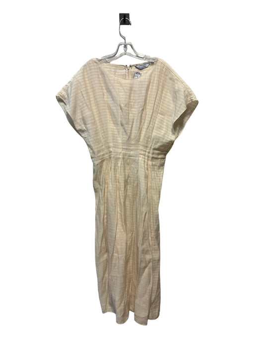 & Other Stories Size 10 Cream Cotton Short Sleeve Gathered Front Midi Dress Cream / 10
