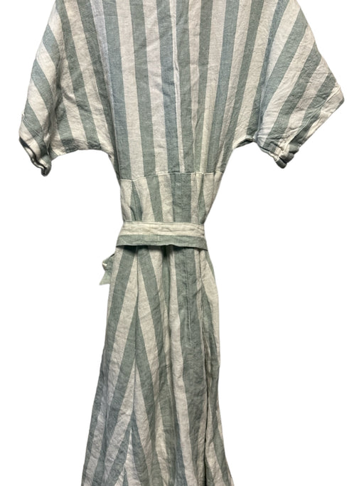 Reformation Size 2 Mint & White Linen Short Sleeve Striped Buttons Belted Dress Mint & White / 2