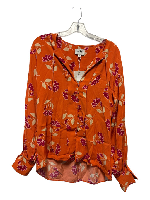 Joie Size S Orange & Purple Rayon Long Sleeve Flowers Buttons Top Orange & Purple / S