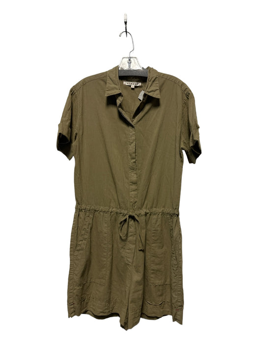 XiRENA Size XS Olive Green Cotton Short Sleeve Button Down Drawstring Romper Olive Green / XS